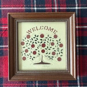 Vintage Signed Nancy Stillwagon Welcome Shaker Tree of Life paint on fabric